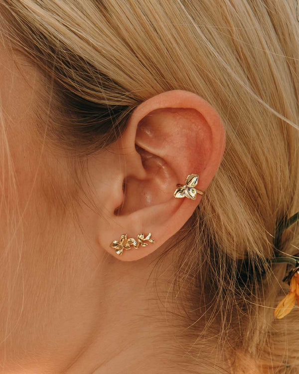 Double Vision Pavé Ear Climber Earrings in Gold